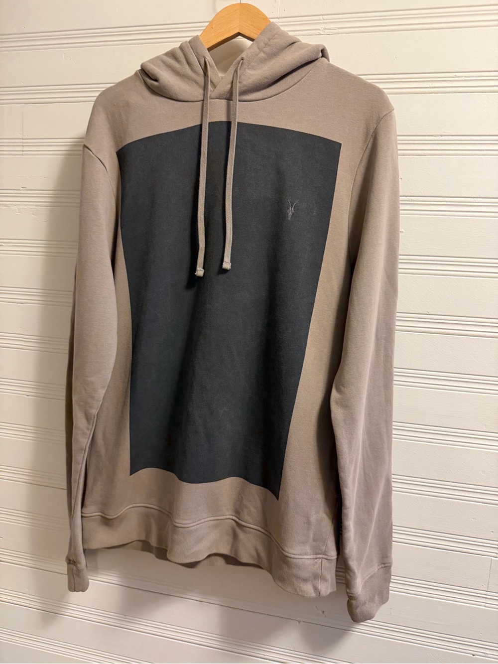 AllSaints Lobke Oth Hoodie XL Taupe Ramskull Pullover Sweatshirt Men’s
